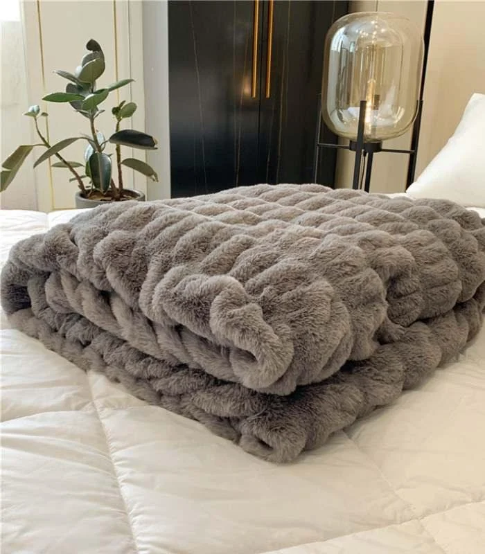 Faux Fur Throw Blanket Decorative Large Grey -  - #tag1#