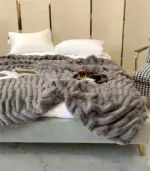 Faux Fur Throw Blanket Decorative Large Grey tag1