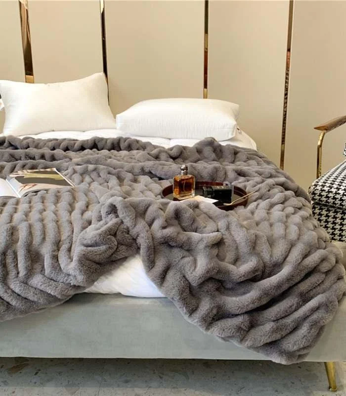 Faux Fur Throw Blanket Decorative Large Grey -  - #tag1#