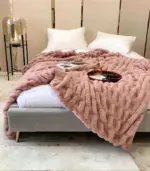 Faux Fur Throw Blanket Decorative Large Pink tag1