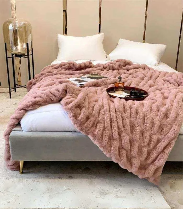 Faux Fur Throw Blanket Decorative Large Pink -  - #tag1#