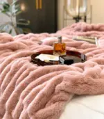 Faux Fur Throw Blanket Decorative Large Pink tag1