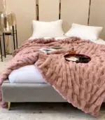 Faux Fur Throw Blanket Decorative Large Pink tag1