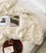 Faux Fur Throw Blanket Decorative Large White tag1