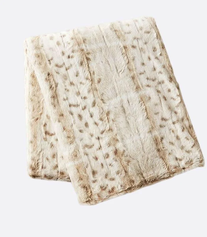 Faux Fur Throw Blanket Leopard Print Soft Beige -  - #tag1#