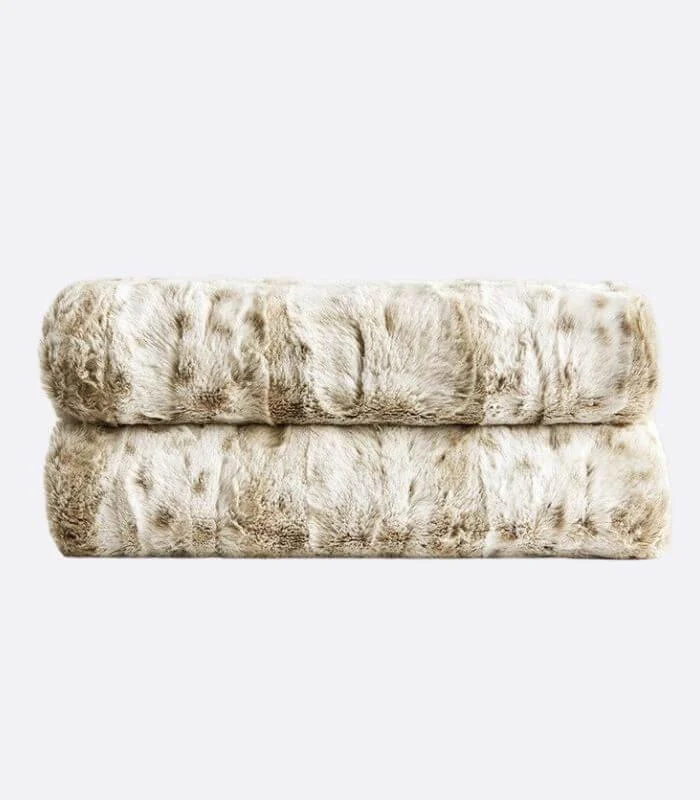 Faux Fur Throw Blanket Leopard Print Soft Beige -  - #tag1#