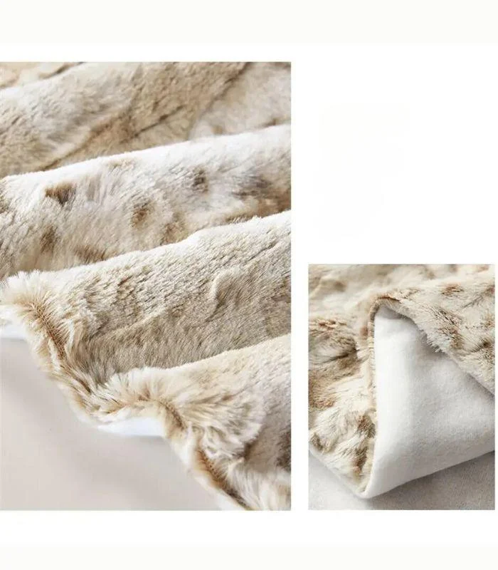 Faux Fur Throw Blanket Leopard Print Soft Beige -  - #tag1#