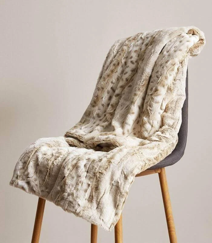 Faux Fur Throw Blanket Leopard Print Soft Beige -  - #tag1#