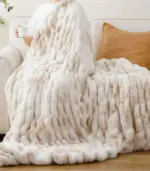 Faux Fur Throw Blanket Luxe Beige Plush and Thick 2 kg tag1
