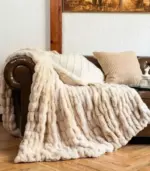 Faux Fur Throw Blanket Luxe Beige Plush and Thick 2 kg tag1