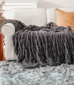 Faux Fur Throw Blanket Luxe Grey Plush and Thick 2 kg tag1