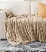 Faux Fur Throw Blanket Luxe Tan Plush and Thick 2 kg tag1