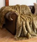 Faux Fur Throw Blanket Soft Thick Ochre Brown tag1