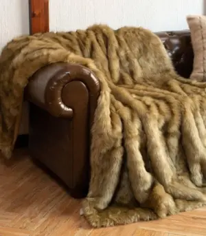 Faux Fur Throw Blanket Soft Thick Ochre Brown