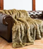 Faux Fur Throw Blanket Soft Thick Ochre Brown tag1