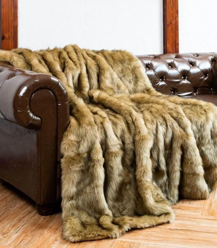 Faux Fur Throw Blanket Soft Thick Ochre Brown -  - #tag1#