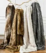 Faux Fur Throw Blanket Soft Thick Ochre Brown tag1