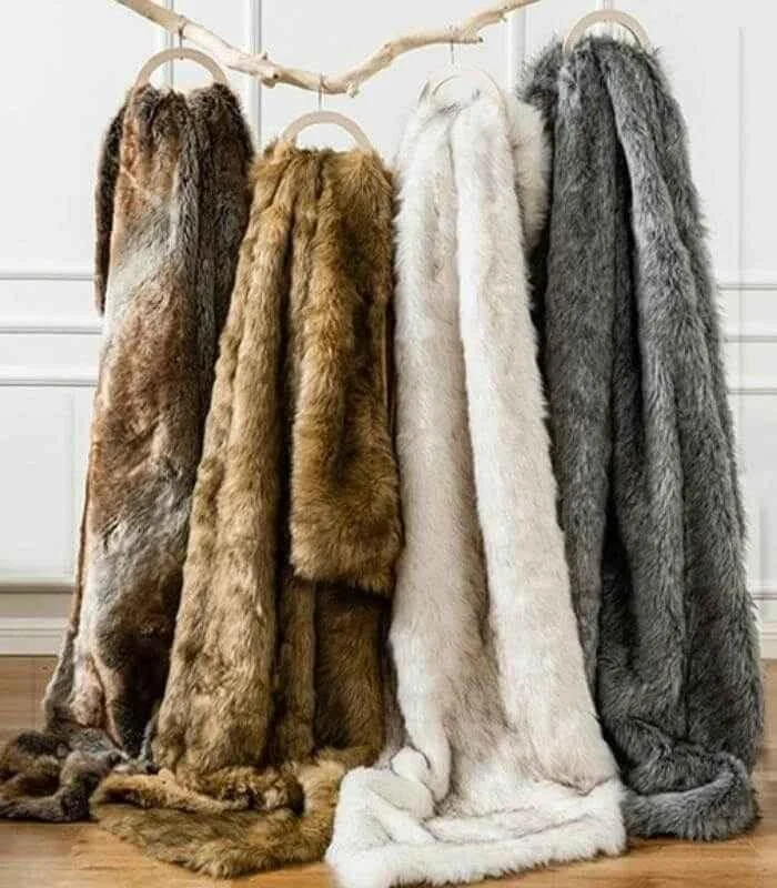 Faux Fur Throw Blanket Soft Thick Ochre Brown -  - #tag1#