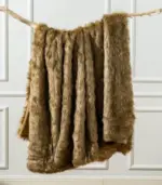 Faux Fur Throw Blanket Soft Thick Ochre Brown tag1