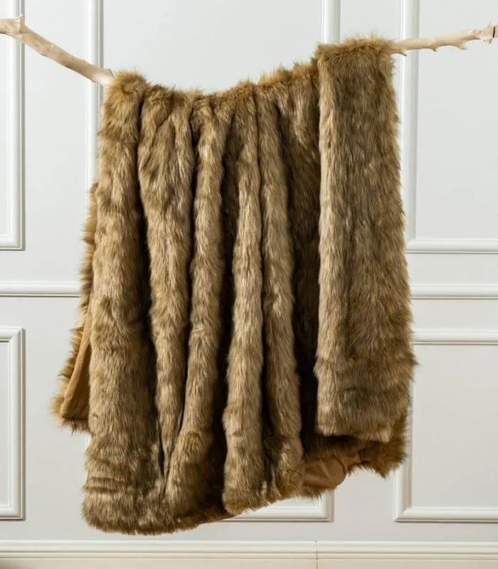 Faux Fur Throw Blanket Soft Thick Ochre Brown -  - #tag1#