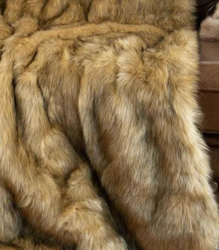 Faux Fur Throw Blanket Soft Thick Ochre Brown -  - #tag1#