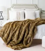 Faux Fur Throw Blanket Soft Thick Ochre Brown tag1