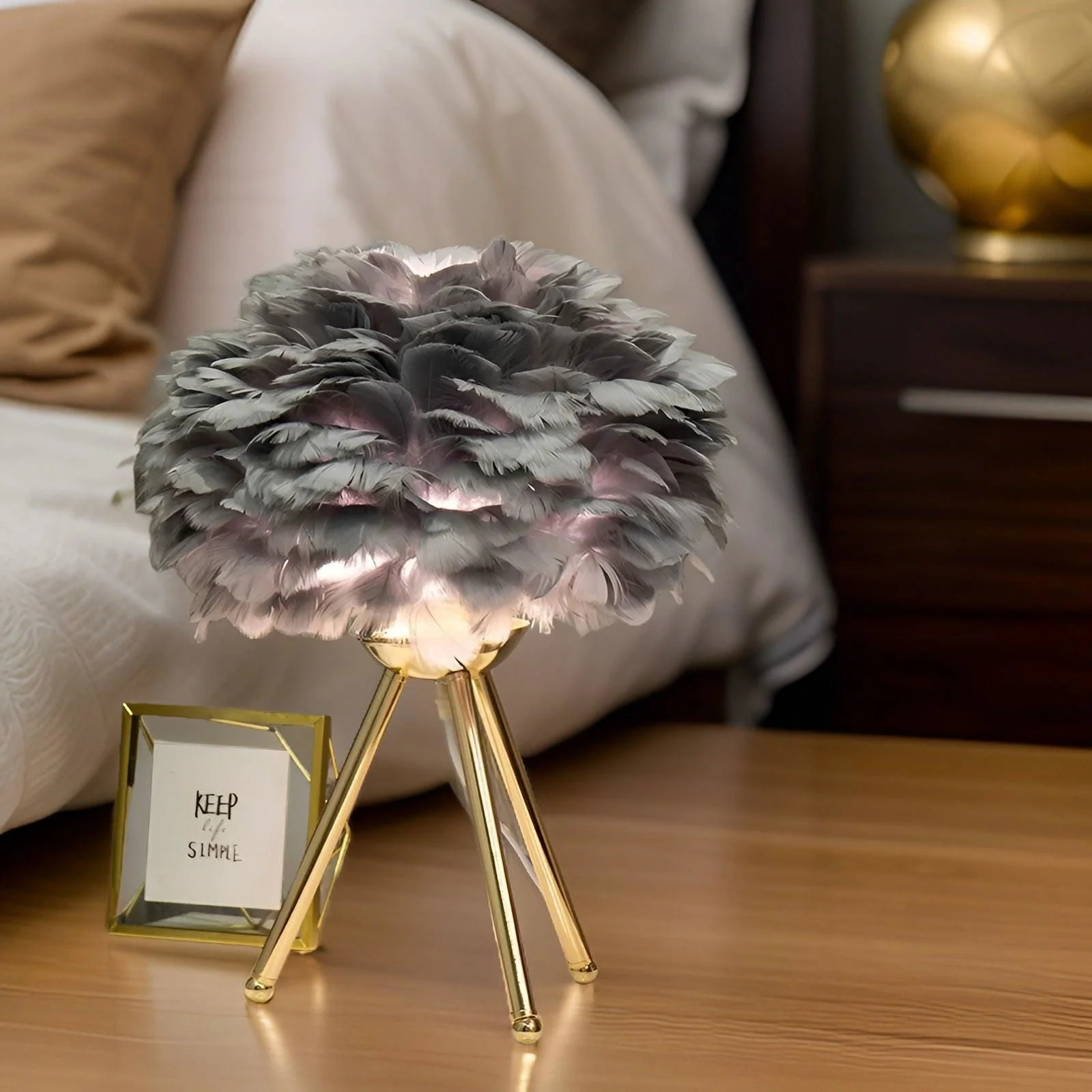 Feather Glow - Handmade Ostrich Feather Table Lamp for Romantic Ambiance -  - #tag1#