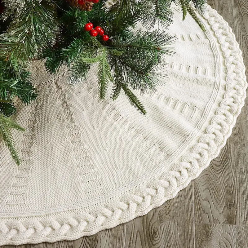 Festive Red Knitted Christmas Tree Skirt tag1
