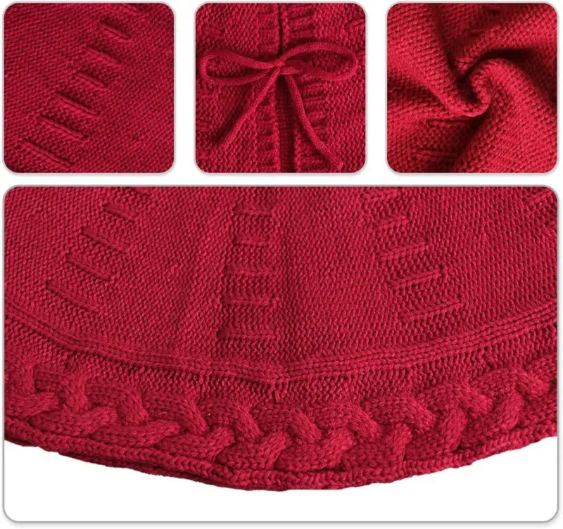 Festive Red Knitted Christmas Tree Skirt tag1