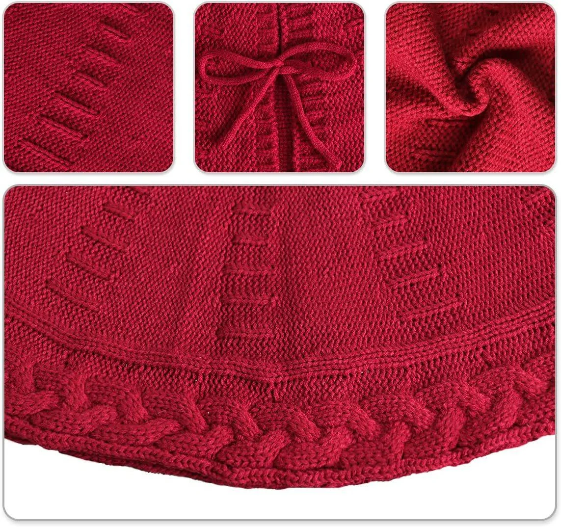 Festive Red Knitted Christmas Tree Skirt -  - #tag1#