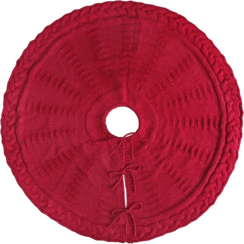 Festive Red Knitted Christmas Tree Skirt tag1