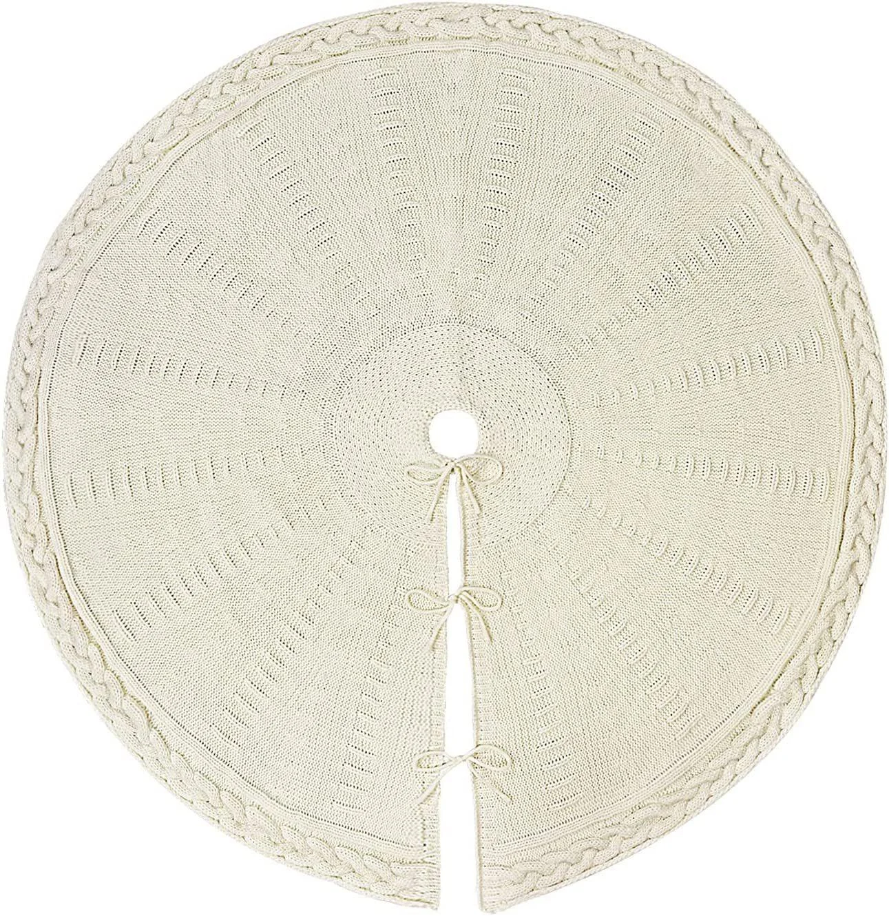 Festive Red Knitted Christmas Tree Skirt -  - #tag1#