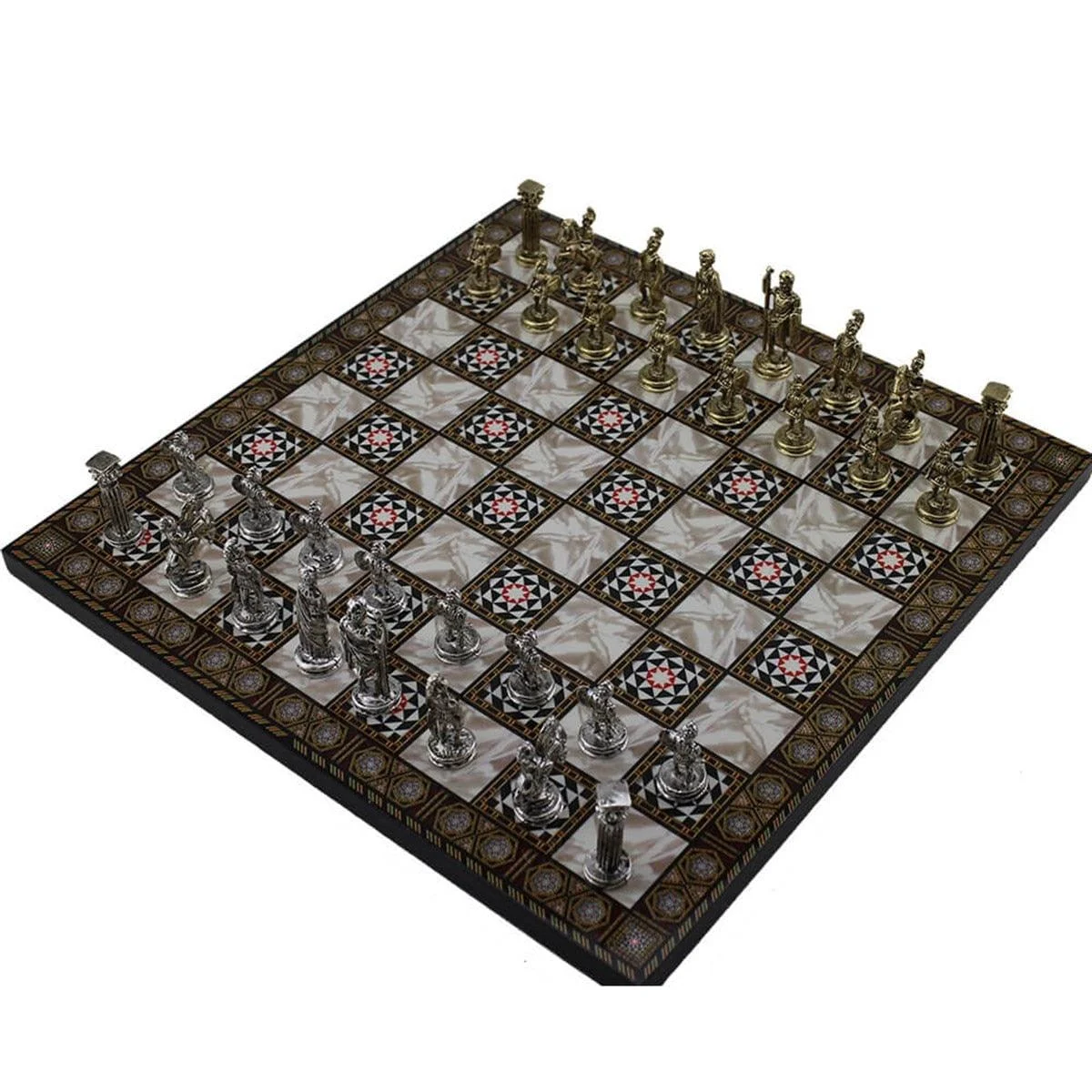 Figures of Rome Metal Chess Set with Board Small Size Sculptures and Statues -