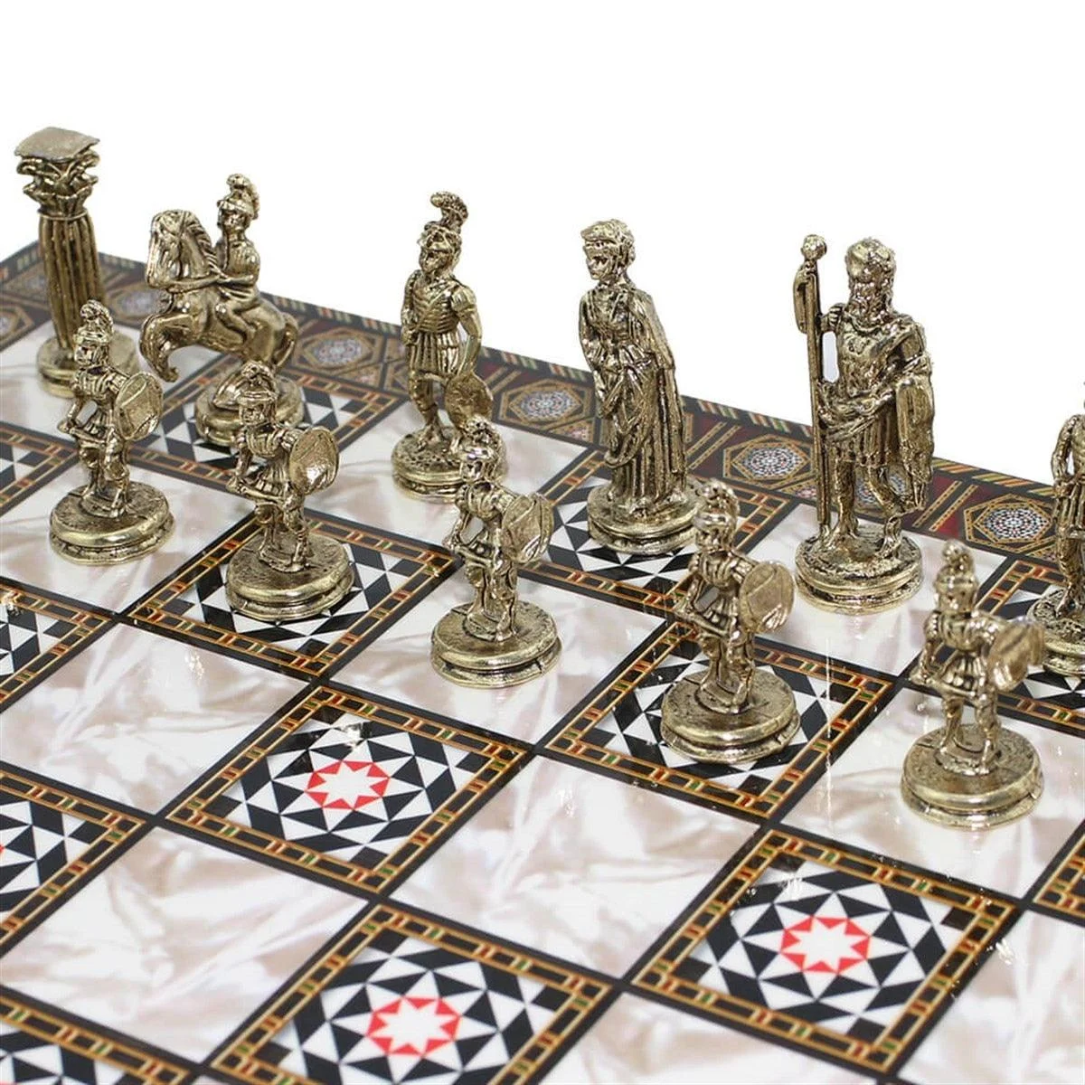 Figures of Rome Metal Chess Set with Board Small Size Sculptures and Statues -