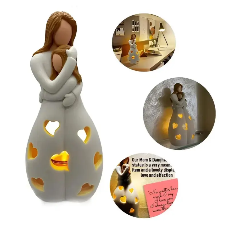 Figurine Candle Holder Embrace Mother Daughter Flickering Light tag1