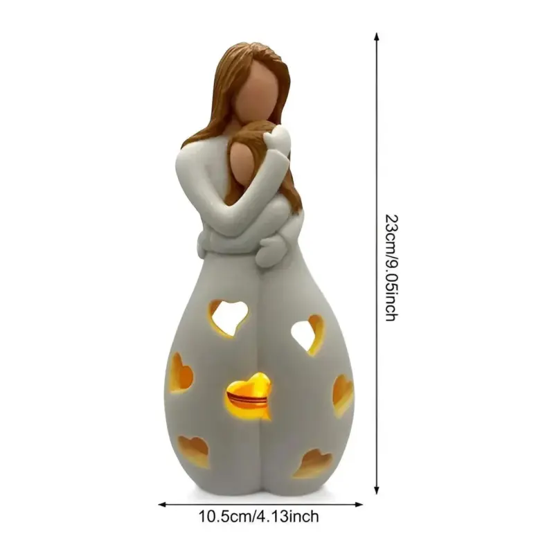 Figurine Candle Holder Embrace Mother Daughter Flickering Light tag1