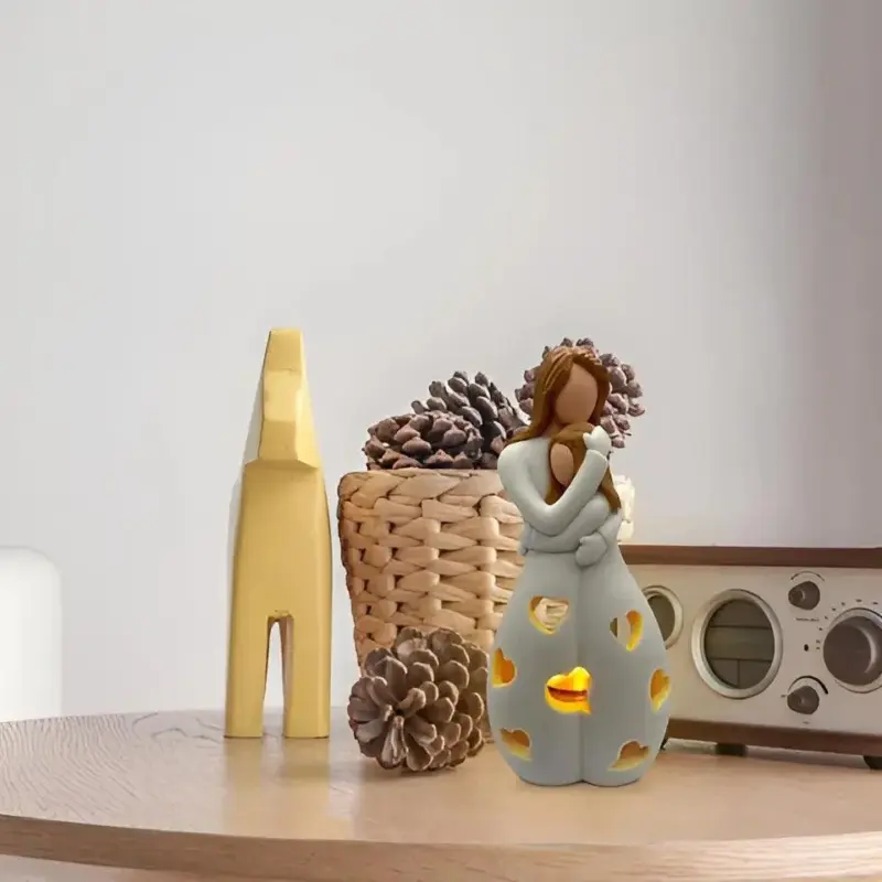 Figurine Candle Holder Embrace Mother Daughter Flickering Light tag1