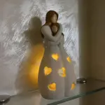 Figurine Candle Holder Embrace Mother Daughter Flickering Light tag1
