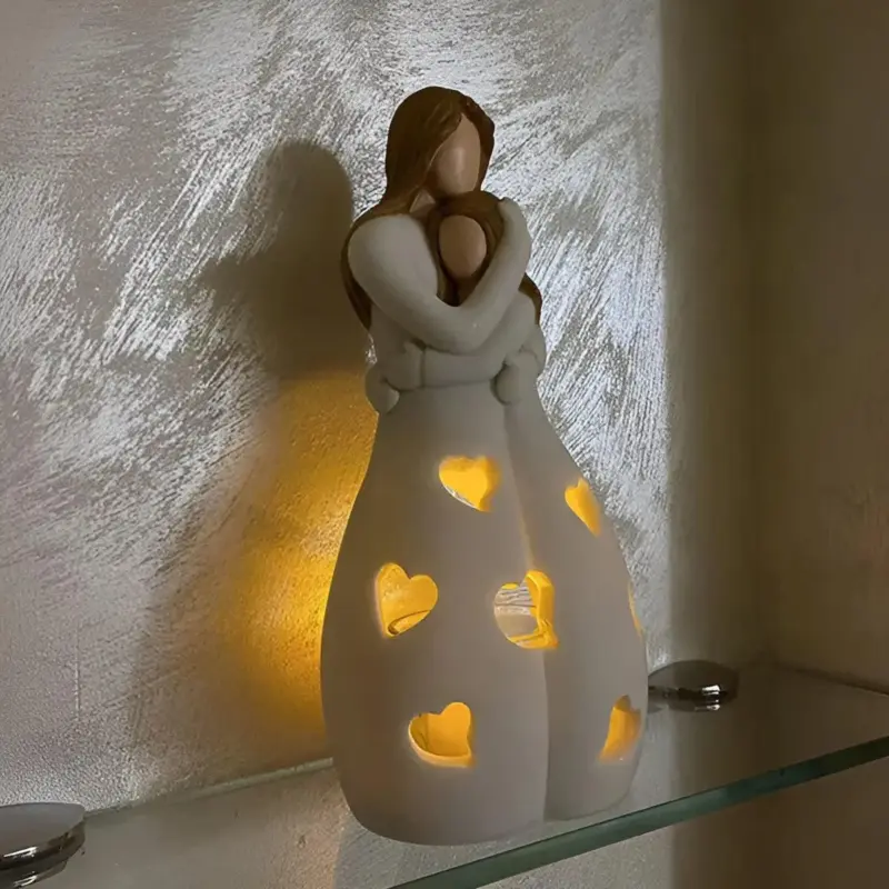 Figurine Candle Holder Embrace Mother Daughter Flickering Light tag1