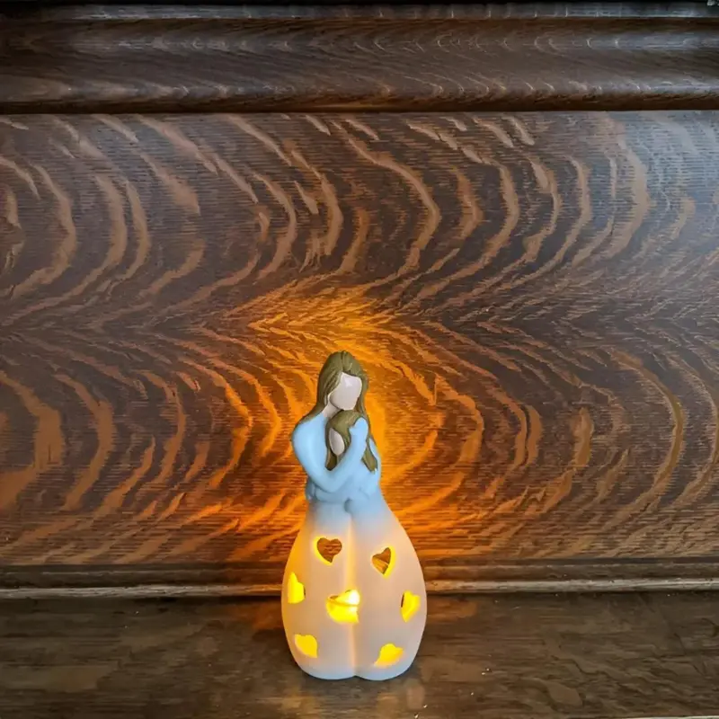 Figurine Candle Holder Embrace Mother Daughter Flickering Light tag1