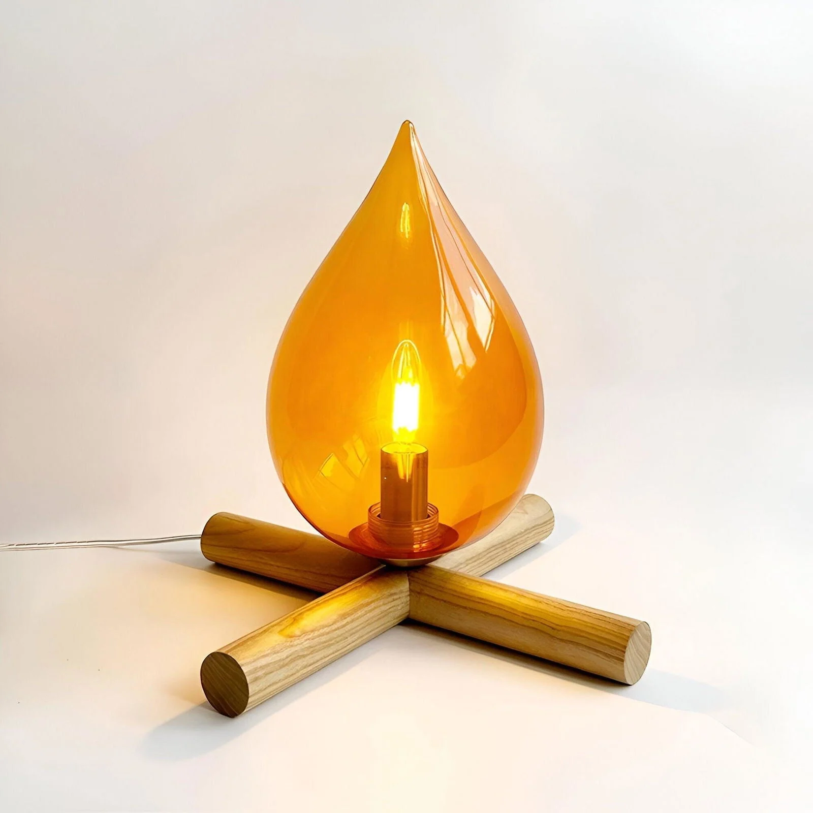 FireFlare Table Lamp - Campfire Flame Lamp LED with Wooden Base -  - #tag1#