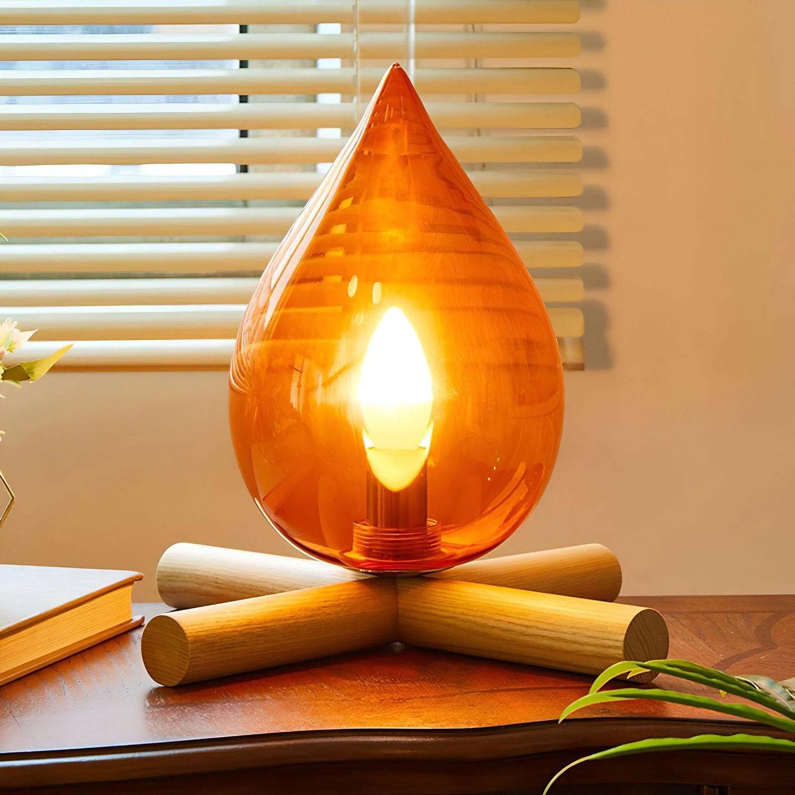 FireFlare Table Lamp - Campfire Flame Lamp LED with Wooden Base -  - #tag1#
