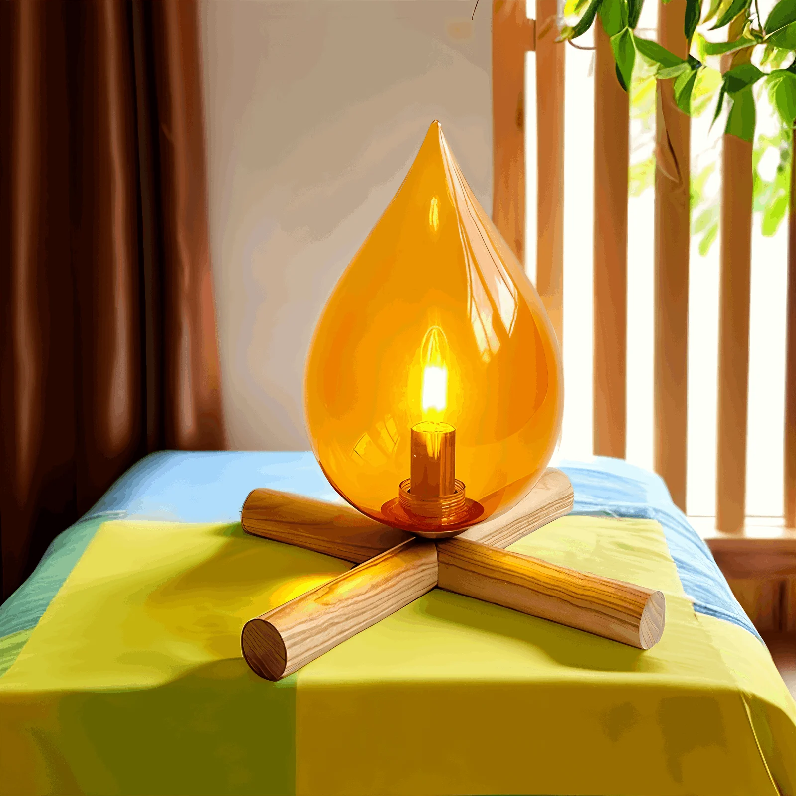 FireFlare Table Lamp - Campfire Flame Lamp LED with Wooden Base -  - #tag1#