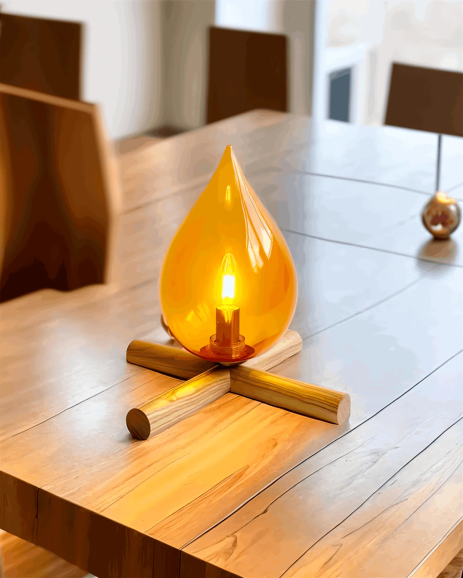 FireFlare Table Lamp - Campfire Flame Lamp LED with Wooden Base -  - #tag1#