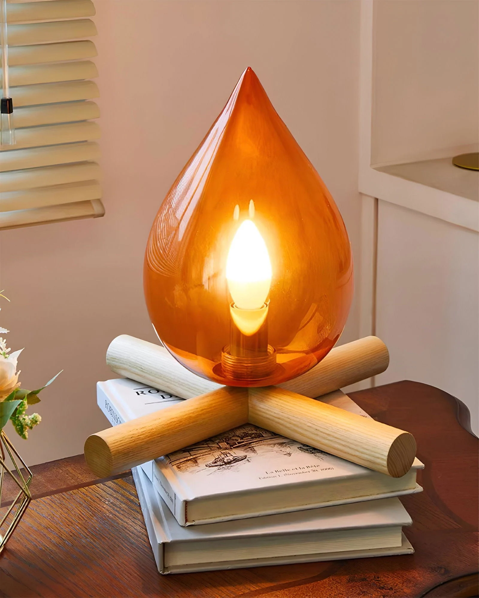 FireFlare Table Lamp - Campfire Flame Lamp LED with Wooden Base -  - #tag1#