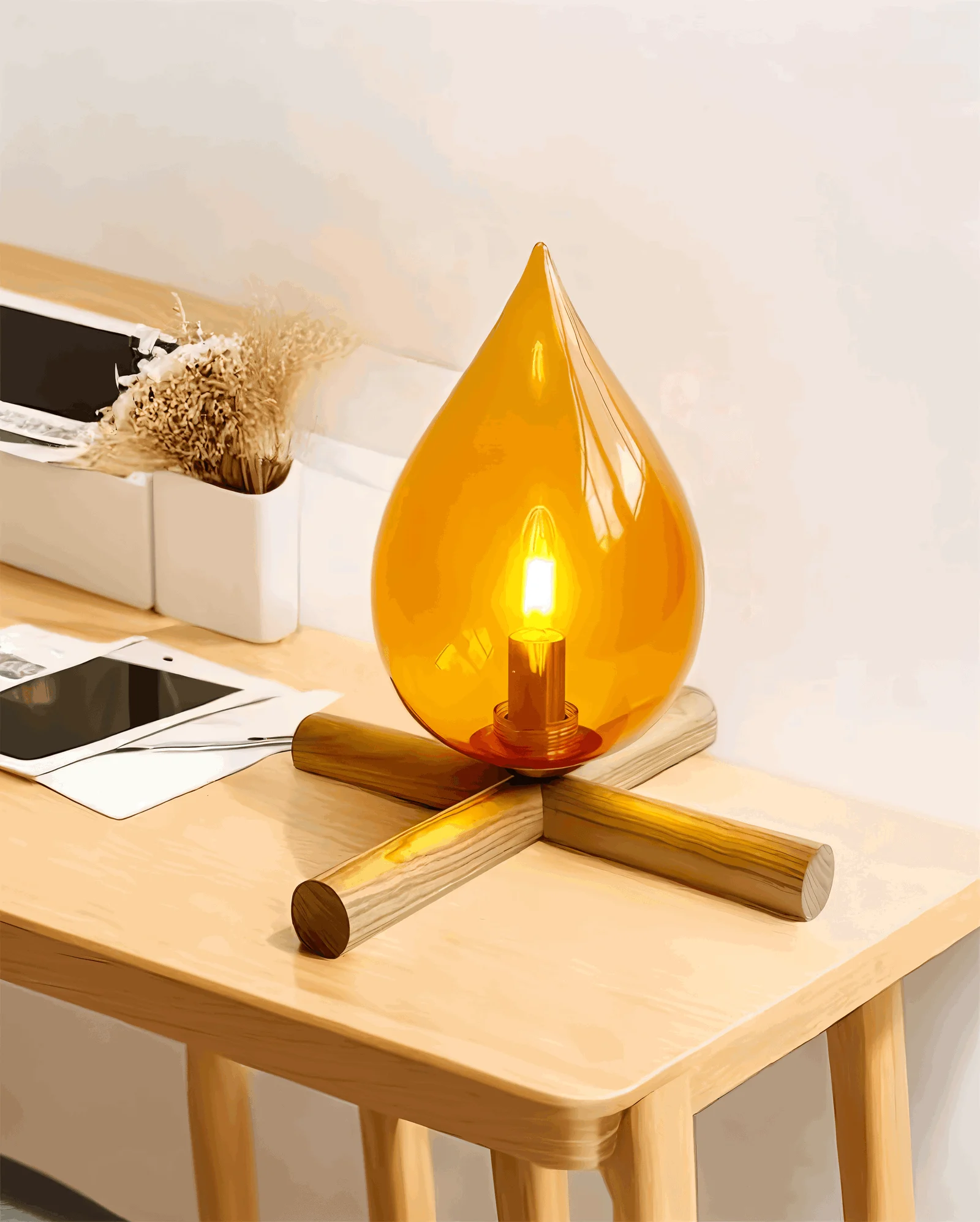 FireFlare Table Lamp - Campfire Flame Lamp LED with Wooden Base -  - #tag1#