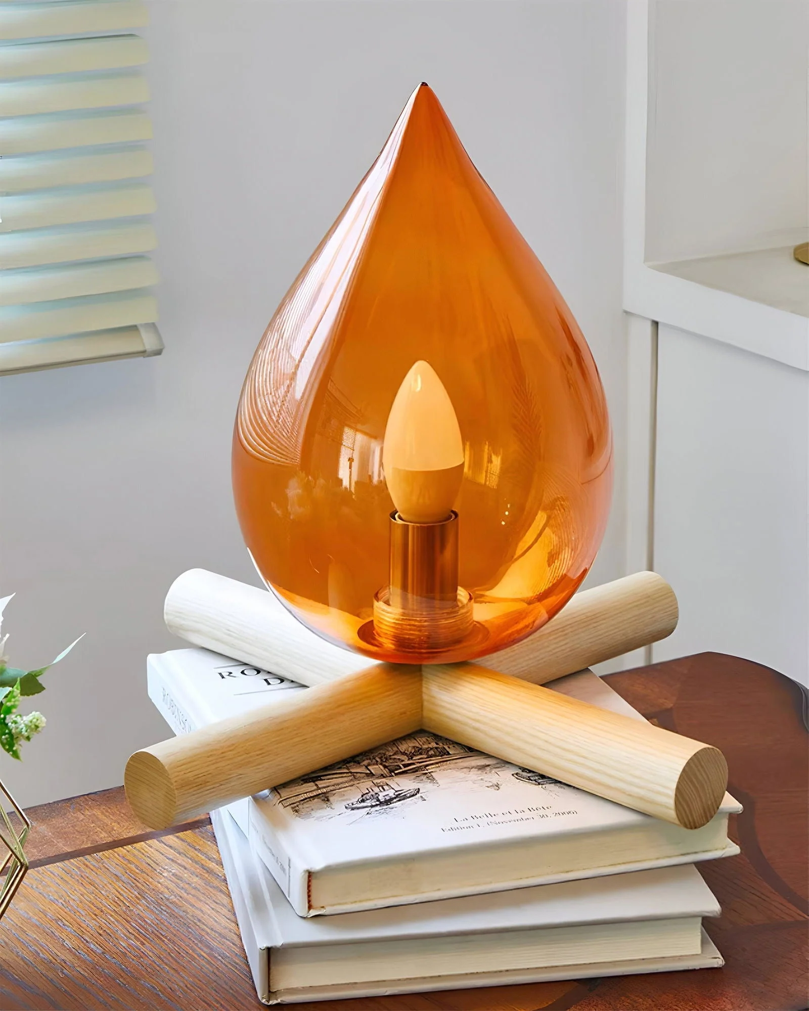 FireFlare Table Lamp - Campfire Flame Lamp LED with Wooden Base -  - #tag1#