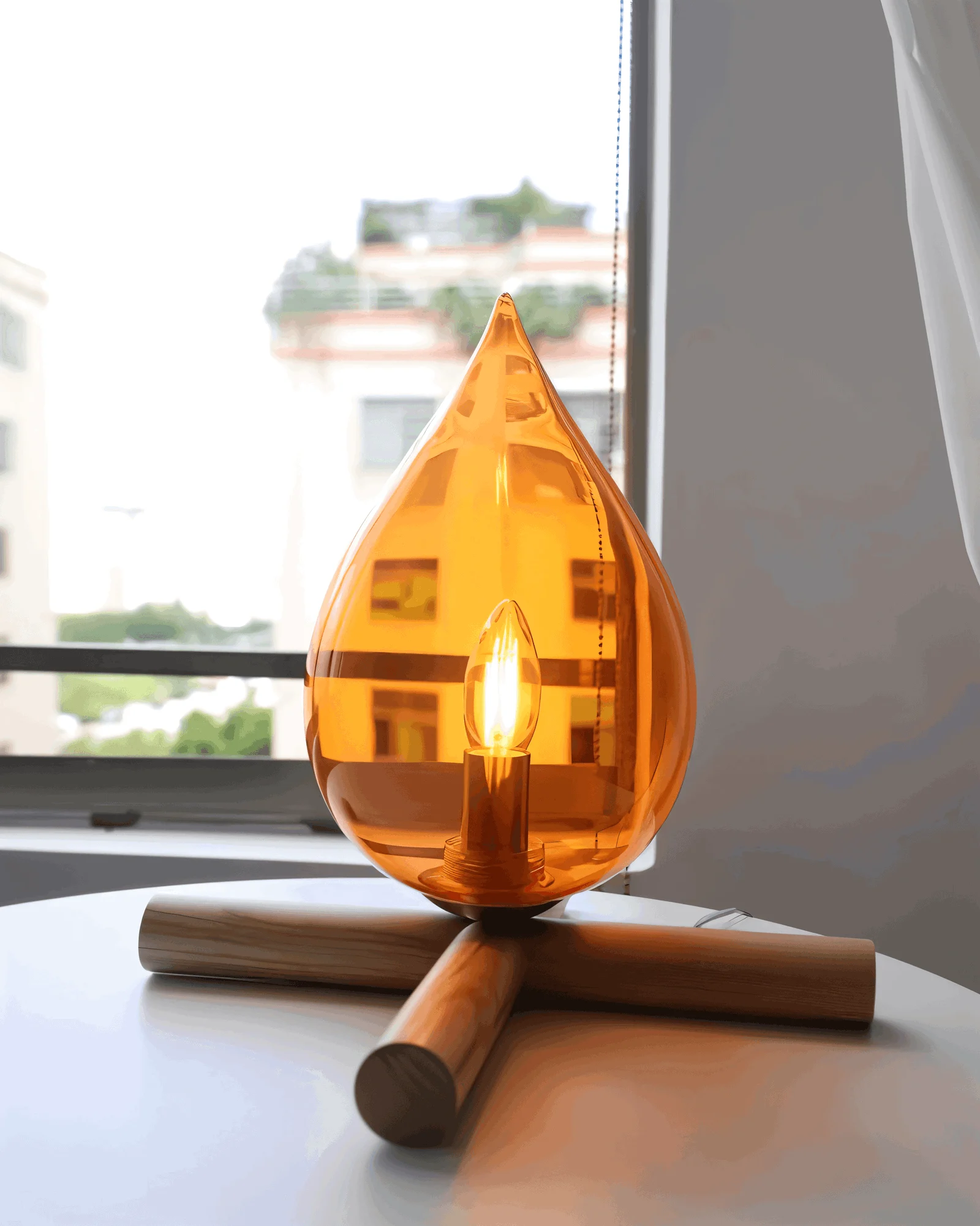FireFlare Table Lamp - Campfire Flame Lamp LED with Wooden Base -  - #tag1#