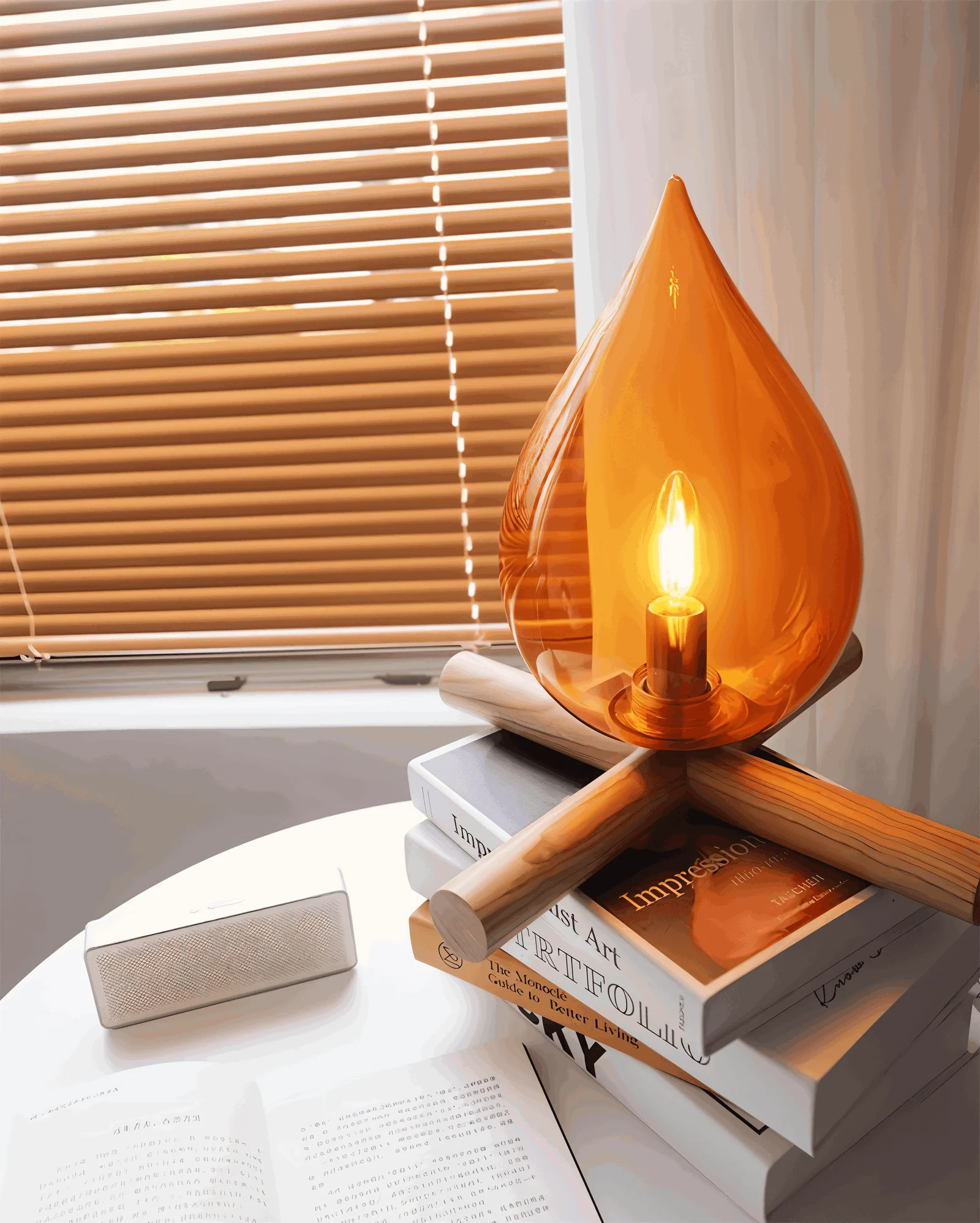 FireFlare Table Lamp - Campfire Flame Lamp LED with Wooden Base -  - #tag1#