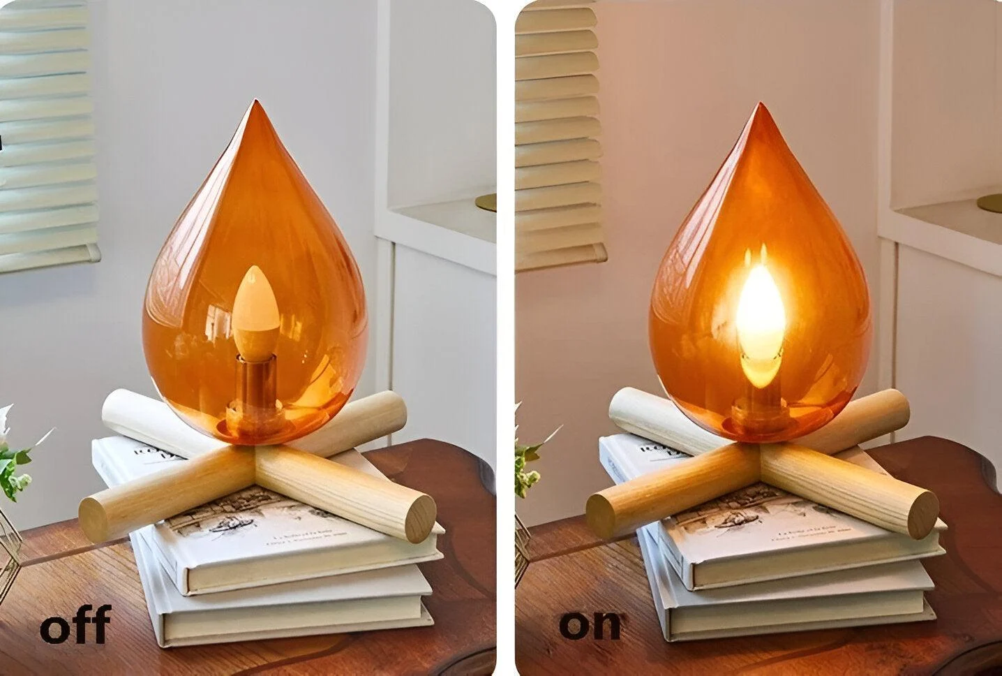 FireFlare Table Lamp - Campfire Flame Lamp LED with Wooden Base -  - #tag1#